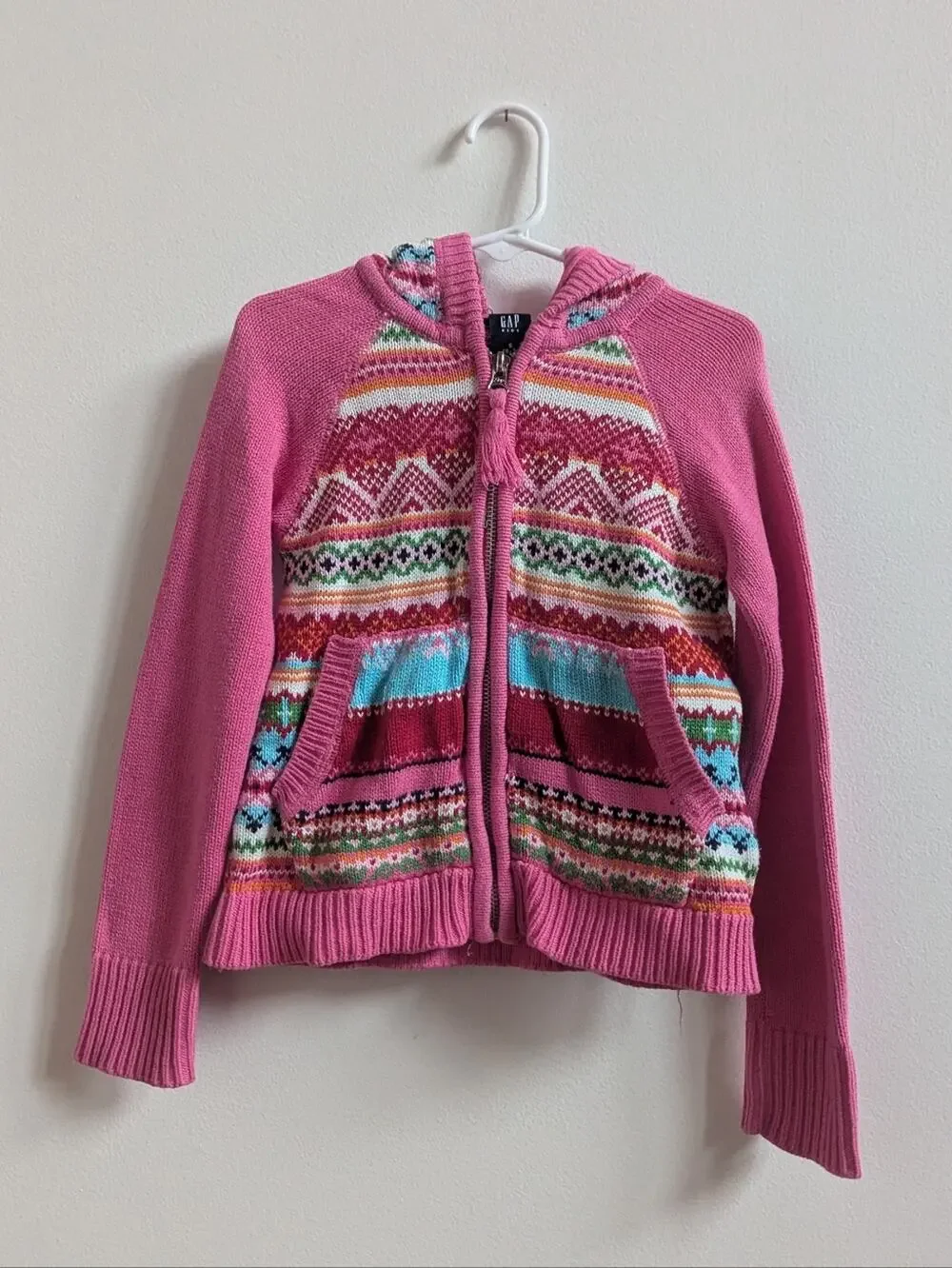 Baby Gap Sweater 6-7 Girls Pink Nordic Hoodie Zip
